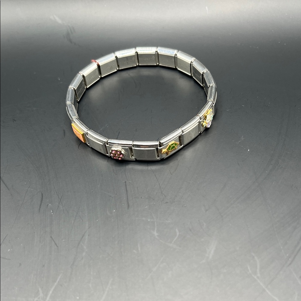 Dolceoro Italy Stainless Steel Charm Link Bracelet with 4 charms added